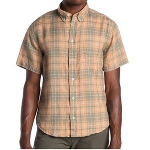 Billy Reid Kirby Linen Plaid Pocket Shirt Blush